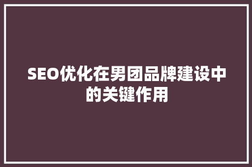 SEO优化在男团品牌建设中的关键作用  第1张