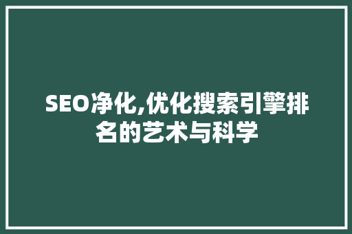 SEO净化,优化搜索引擎排名的艺术与科学