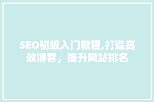 SEO初级入门教程,打造高效博客，提升网站排名