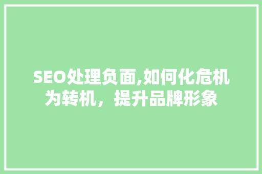 SEO处理负面,如何化危机为转机，提升品牌形象