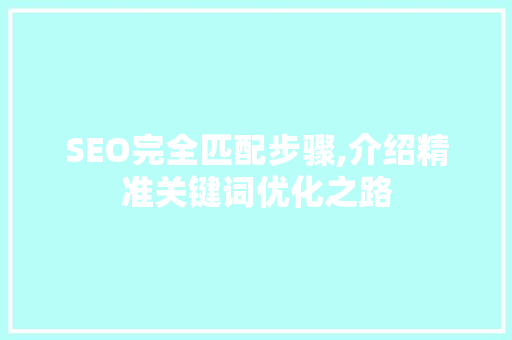 SEO完全匹配步骤,介绍精准关键词优化之路