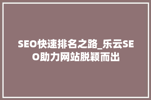 SEO快速排名之路_乐云SEO助力网站脱颖而出