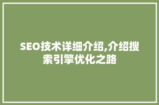 SEO技术详细介绍,介绍搜索引擎优化之路  第1张