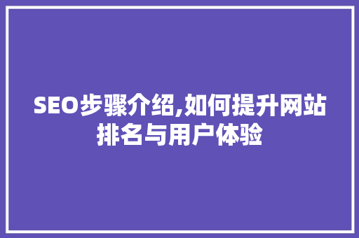 SEO步骤介绍,如何提升网站排名与用户体验