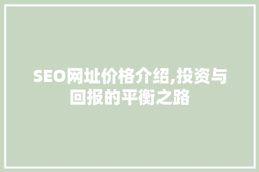SEO网址价格介绍,投资与回报的平衡之路