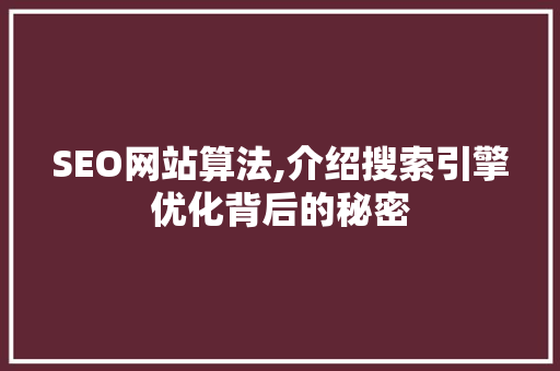 SEO网站算法,介绍搜索引擎优化背后的秘密
