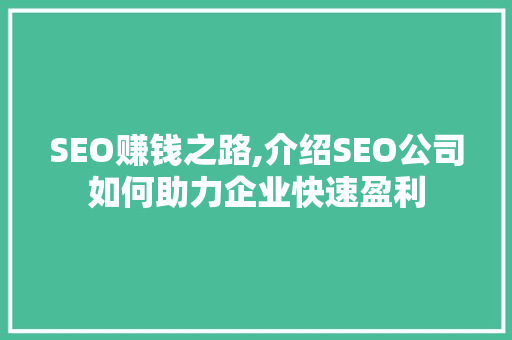 SEO赚钱之路,介绍SEO公司如何助力企业快速盈利