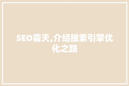SEO霜天,介绍搜索引擎优化之路