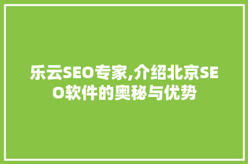 乐云SEO专家,介绍北京SEO软件的奥秘与优势