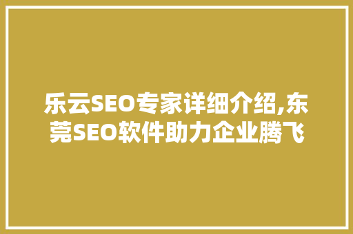 乐云SEO专家详细介绍,东莞SEO软件助力企业腾飞  第1张