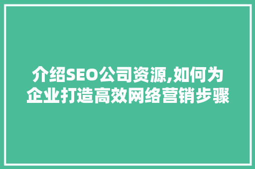 介绍SEO公司资源,如何为企业打造高效网络营销步骤