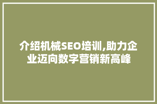 介绍机械SEO培训,助力企业迈向数字营销新高峰