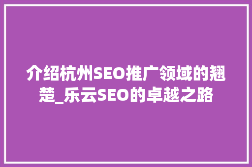 介绍杭州SEO推广领域的翘楚_乐云SEO的卓越之路