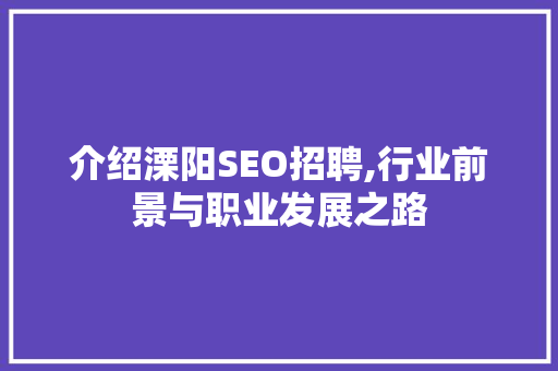 介绍溧阳SEO招聘,行业前景与职业发展之路