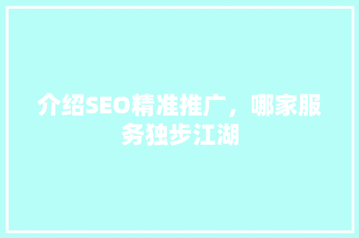 介绍SEO精准推广，哪家服务独步江湖