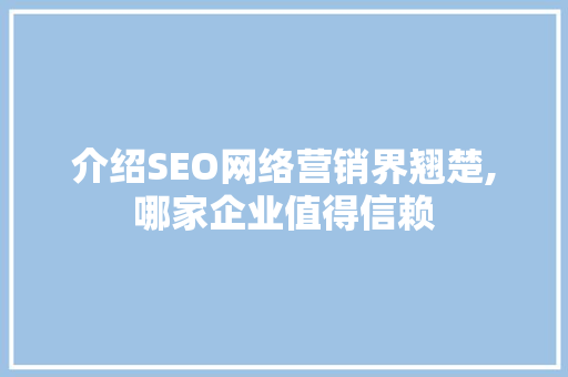 介绍SEO网络营销界翘楚,哪家企业值得信赖
