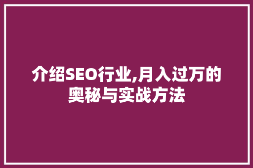 介绍SEO行业,月入过万的奥秘与实战方法