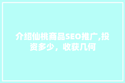 介绍仙桃商品SEO推广,投资多少，收获几何