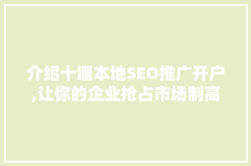介绍十堰本地SEO推广开户,让你的企业抢占市场制高点