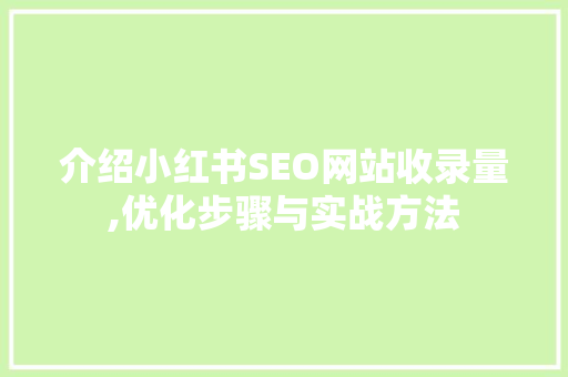 介绍小红书SEO网站收录量,优化步骤与实战方法