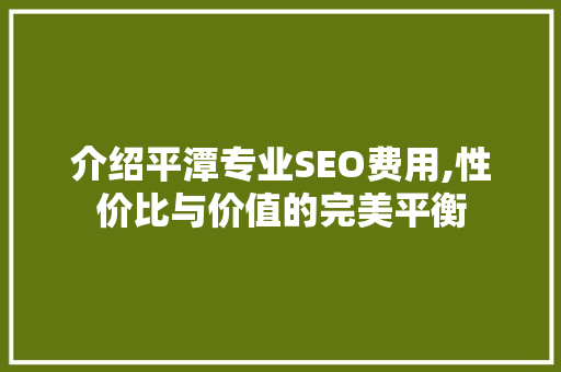 介绍平潭专业SEO费用,性价比与价值的完美平衡