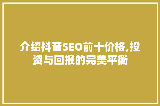 介绍抖音SEO前十价格,投资与回报的完美平衡
