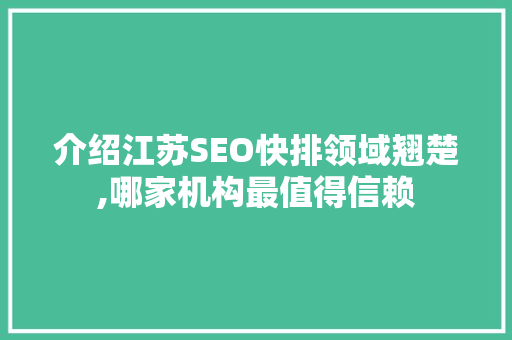 介绍江苏SEO快排领域翘楚,哪家机构最值得信赖