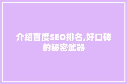 介绍百度SEO排名,好口碑的秘密武器  第1张