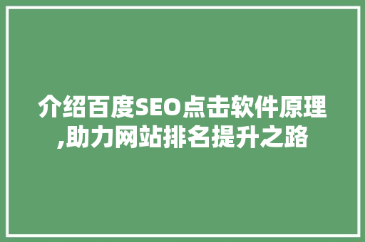 介绍百度SEO点击软件原理,助力网站排名提升之路