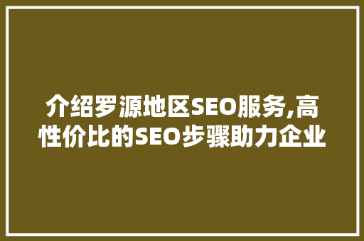 介绍罗源地区SEO服务,高性价比的SEO步骤助力企业腾飞