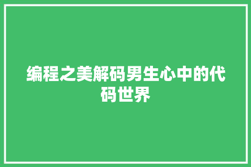 编程之美解码男生心中的代码世界