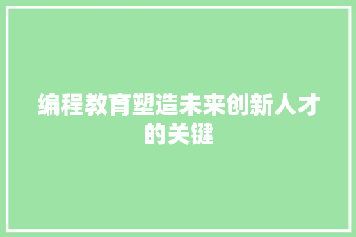 编程教育塑造未来创新人才的关键