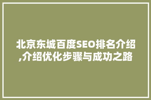北京东城百度SEO排名介绍,介绍优化步骤与成功之路
