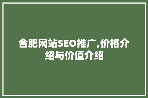 合肥网站SEO推广,价格介绍与价值介绍