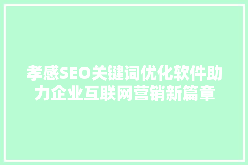 孝感SEO关键词优化软件助力企业互联网营销新篇章