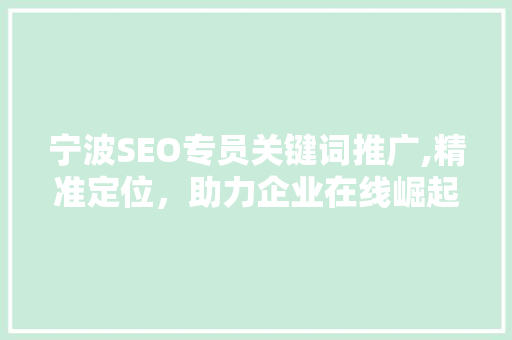宁波SEO专员关键词推广,精准定位，助力企业在线崛起