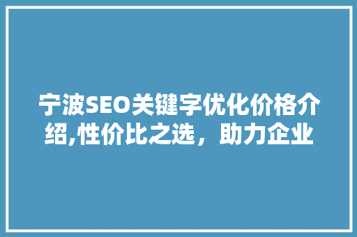 宁波SEO关键字优化价格介绍,性价比之选，助力企业互联网营销