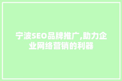 宁波SEO品牌推广,助力企业网络营销的利器