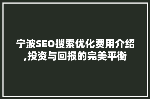 宁波SEO搜索优化费用介绍,投资与回报的完美平衡