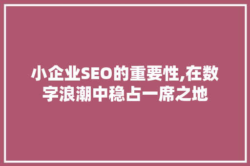 小企业SEO的重要性,在数字浪潮中稳占一席之地