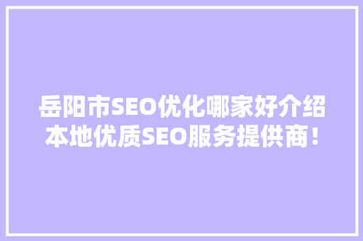 岳阳市SEO优化哪家好介绍本地优质SEO服务提供商！