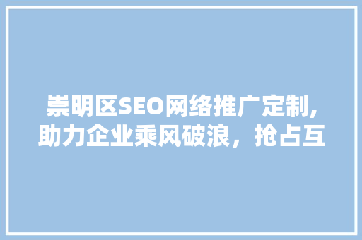 崇明区SEO网络推广定制,助力企业乘风破浪，抢占互联网蓝海