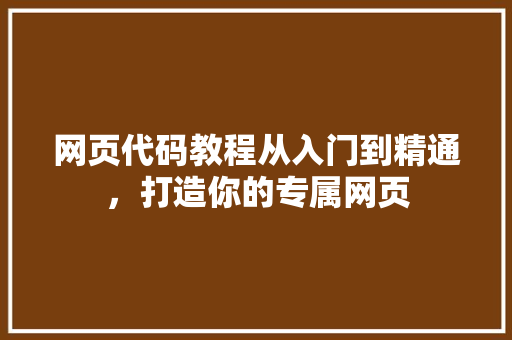 网页代码教程从入门到精通，打造你的专属网页
