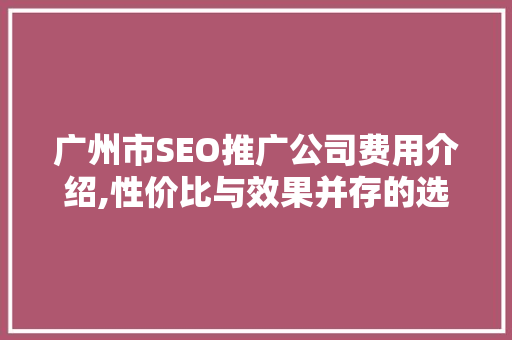 广州市SEO推广公司费用介绍,性价比与效果并存的选择