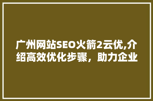 广州网站SEO火箭2云优,介绍高效优化步骤，助力企业腾飞