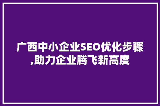 广西中小企业SEO优化步骤,助力企业腾飞新高度