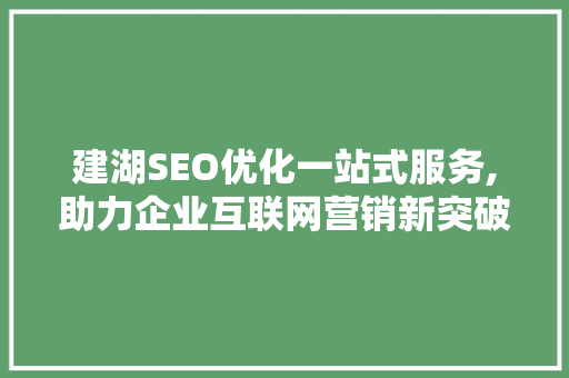 建湖SEO优化一站式服务,助力企业互联网营销新突破
