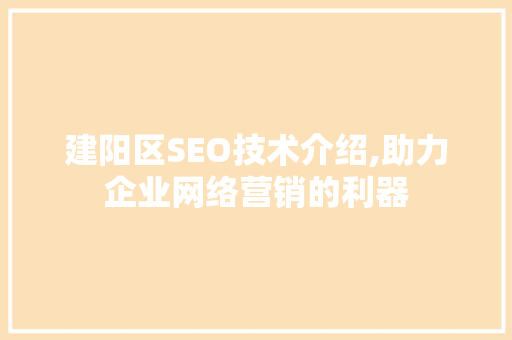 建阳区SEO技术介绍,助力企业网络营销的利器