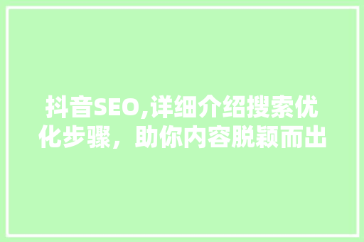 抖音SEO,详细介绍搜索优化步骤，助你内容脱颖而出