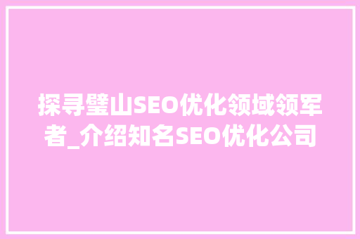 探寻璧山SEO优化领域领军者_介绍知名SEO优化公司成功之路